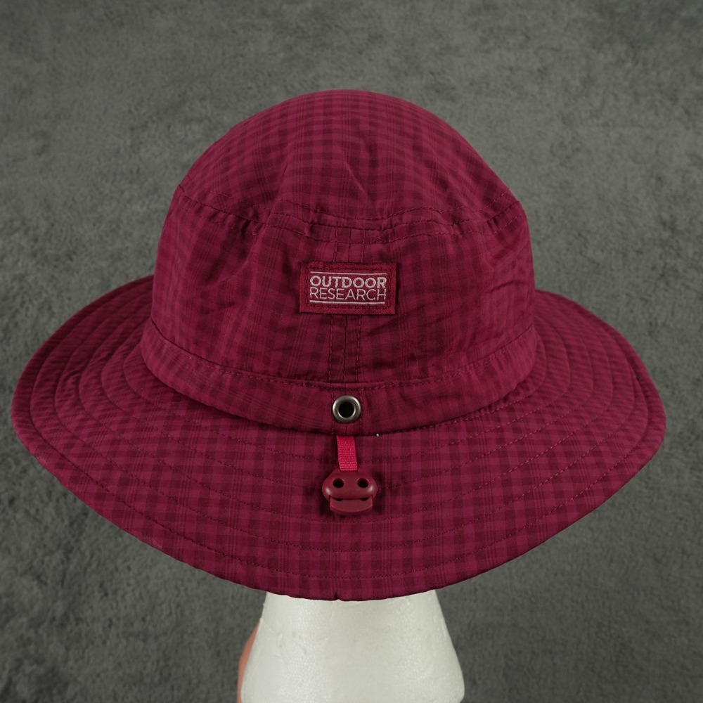 Outdoor Research Sun Hat Kids M Maroon Gingham Plaid Adjustable Hiking Outdoor - Picture 3 of 7